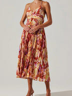 V-neck Camisoles Backless Graffiti Maxi Dresses