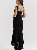 Floral Jacquard Fabric Boning Fishtail Maxi Dress