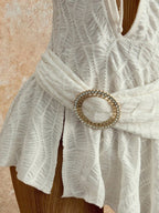 White Textured Fabric Halter Deep V Bandage Irregular Sexy Mini&Short Dresses