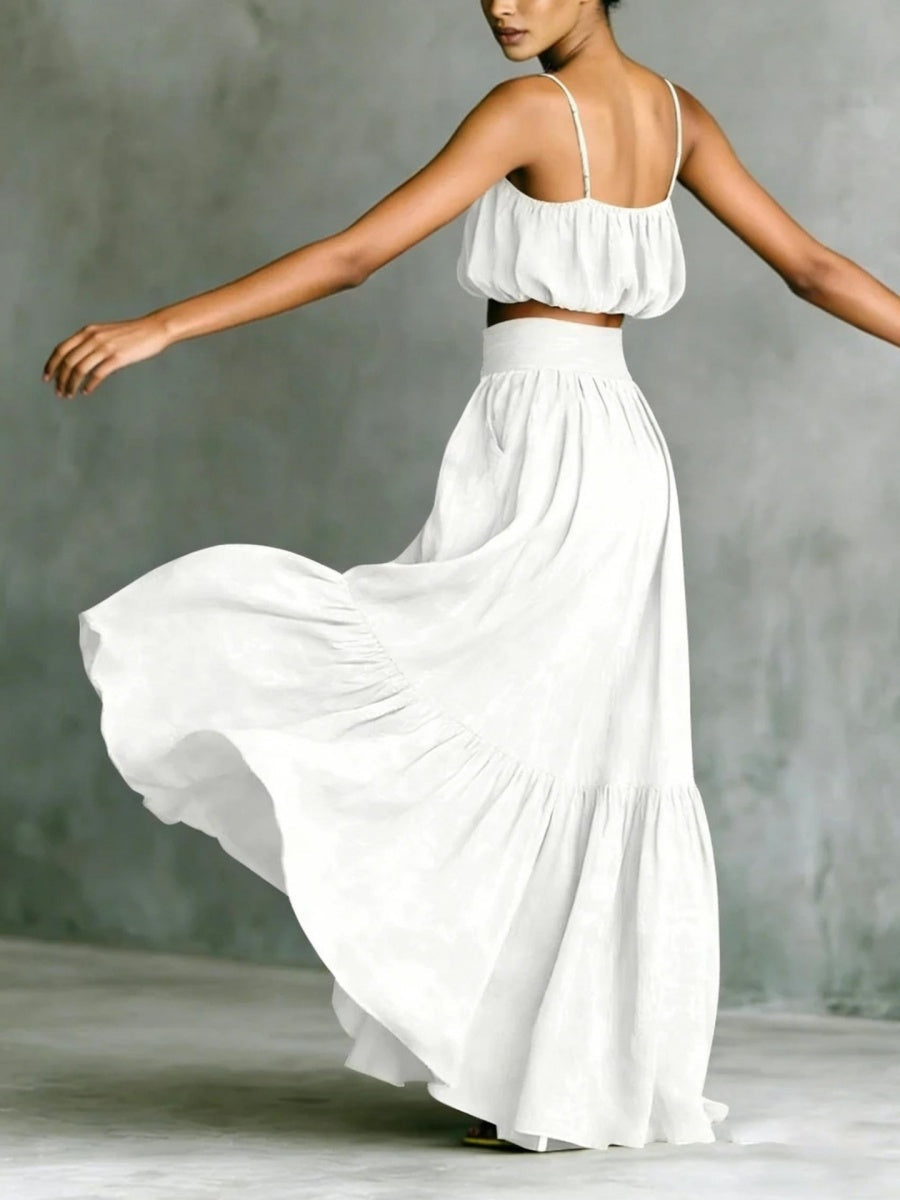 Strapless Loose Cropped High-waisted Midi Skirt Set 2-piece Sets
