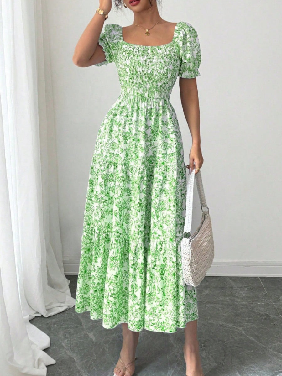 Puff Sleeve Printed Maxi Dresses