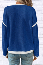 Ribbed Contrast Trim Long Sleeve Top