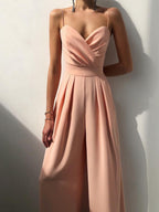 Minimalist Jumpsuit With Suspenders, Cinched Waist, Straight Leg, And Floor-length