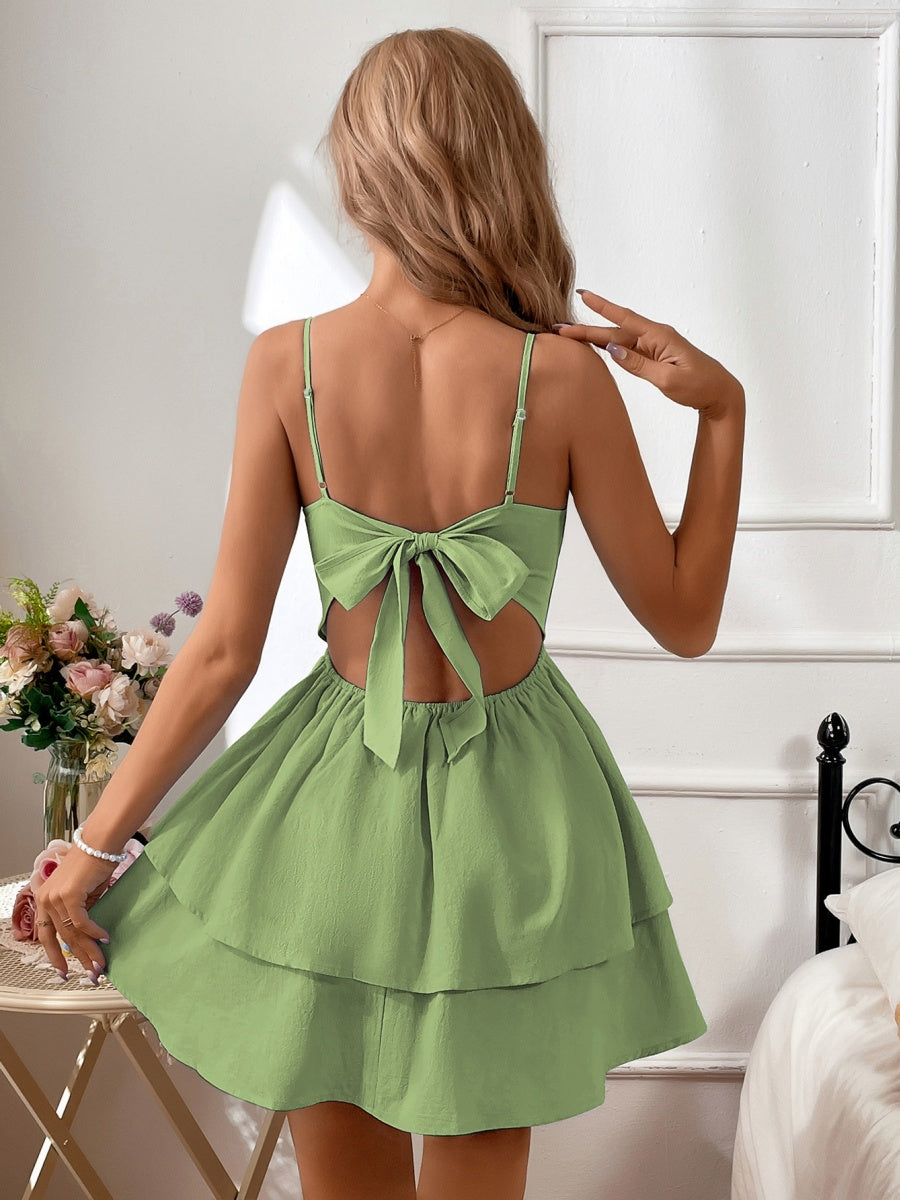 Pure Cotton Backless Bow Tie Mini&Short Dresses