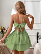 Pure Cotton Backless Bow Tie Mini&Short Dresses