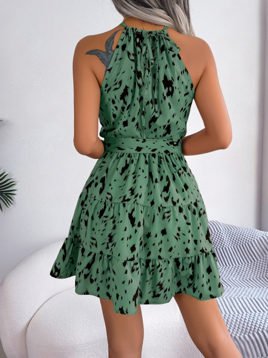 Halter Ruffle Leopard Print Mini&Short Dresses