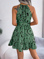 Halter Ruffle Leopard Print Mini&Short Dresses