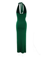 V-neck Halter Temperament Pleated Hip-hugging Big Backless Midi Dresses