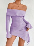 Off-the-shoulder, Bell-sleeve, Bodycon, Short Dress