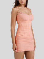 Mesh Camisoles Stacked Collar Lace Trim Hip-hugging Mini&Short Dresses