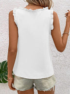 Textured Fabric V-neck Ruffled Vest