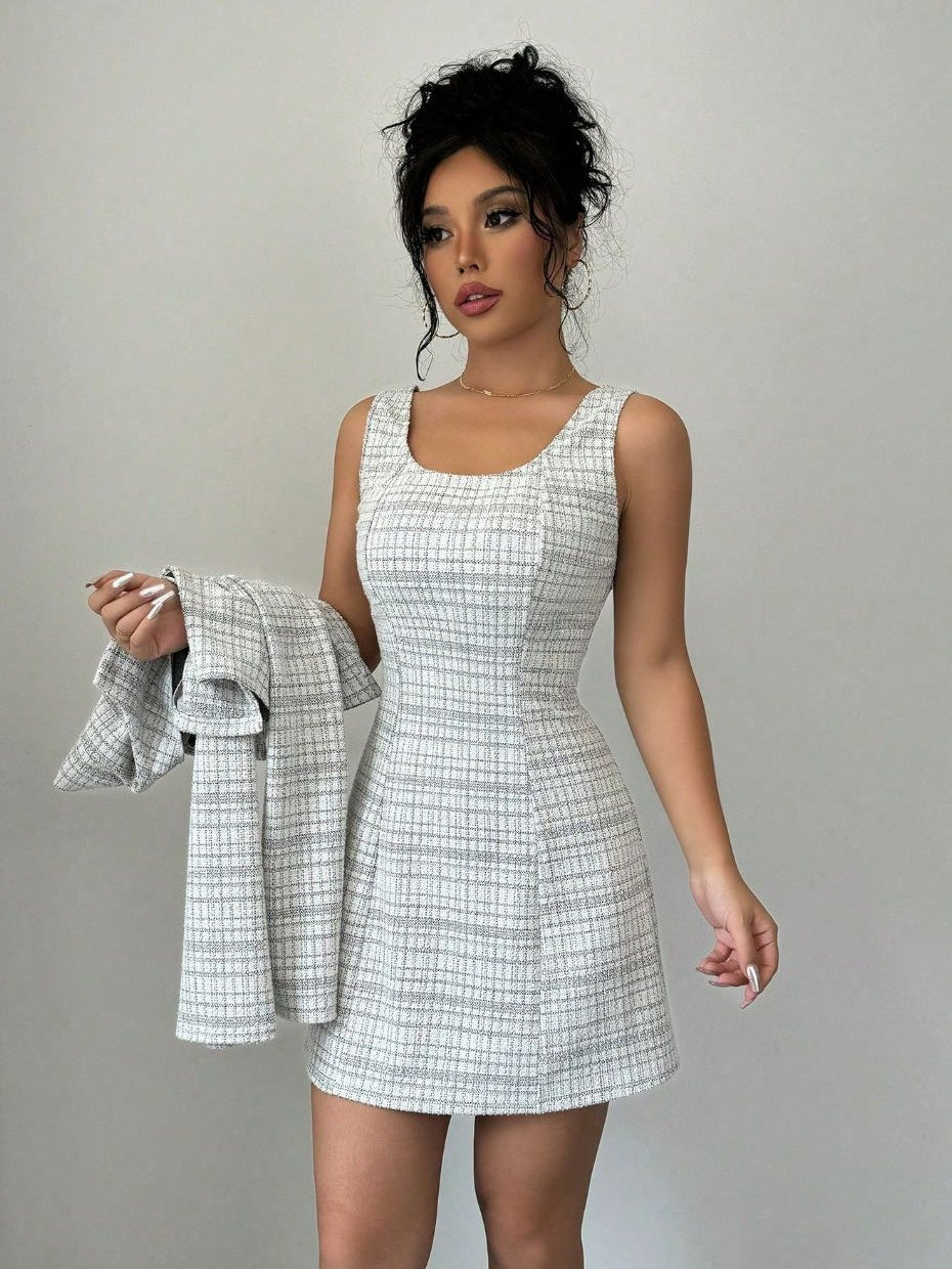 Single-breasted Short Jacket Fitted Dress 2-piece Sets