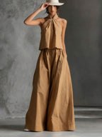 Loose Sleeveless Top And High-waisted Wide-leg Pants Two-piece Set