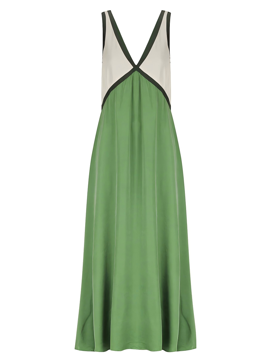 V-neck Sleeveless Color-blocked Maxi Dress