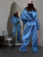 Zippered Loose Sweatshirt Jacket And Wide-Leg Pants Two-Piece Set
