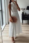 Mockneck Sleeveless Hollow Out Belted Maxi Dress