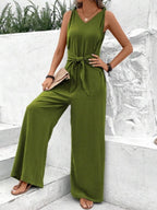 V-neck Wide-leg Sleeveless Twisted Vest Jumpsuit