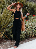 Cotton Blend Wide Leg Pocket Hit Pants