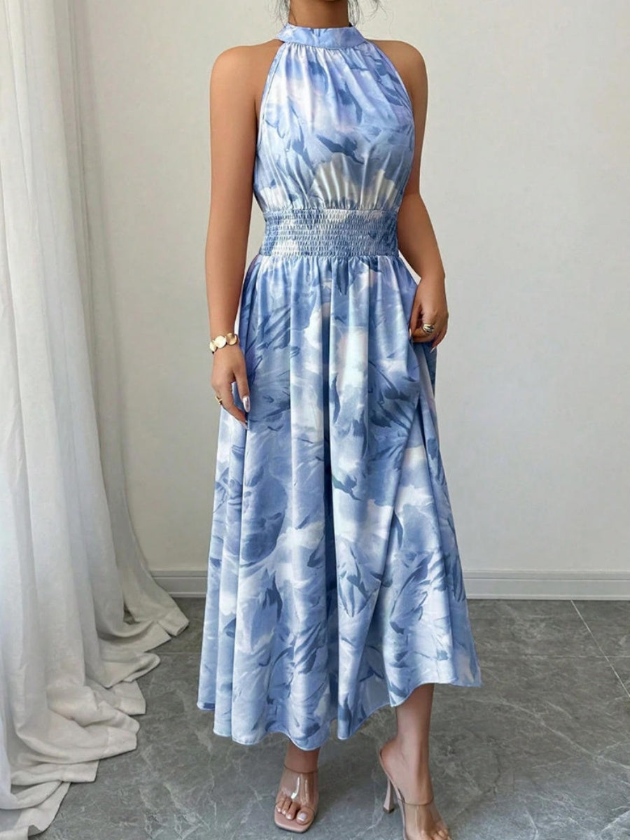 Printed Halter Sleeveless Vacation And Leisure Maxi Dresses