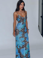 Fitted Floral Leopard Print Halter Maxi Dress