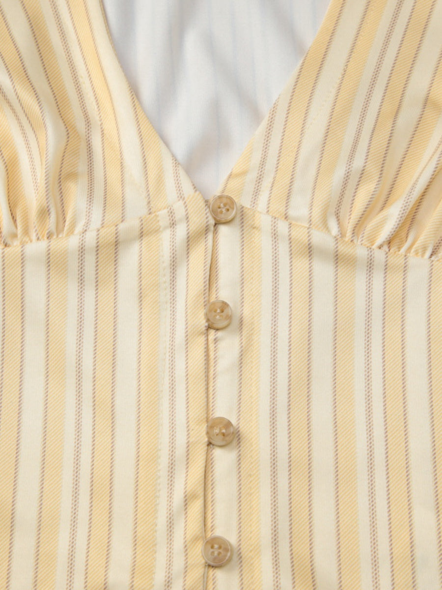 Retro Buttons Stripes Sexy Shirts