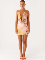 Sexy Print With A Swing Neck And One Shoulder Crossbody Mini&Short Dresses