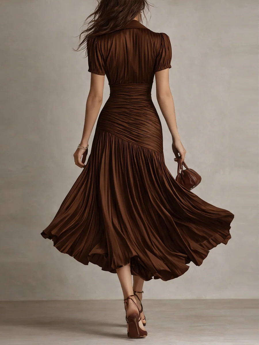 Stripes Satin Splicing Big Swing Temperament Maxi Dresses