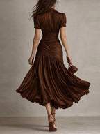Stripes Satin Splicing Big Swing Temperament Maxi Dresses