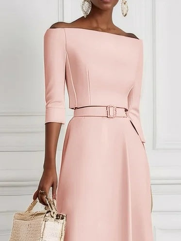 Waist-cinching Off-shoulder Long Dress