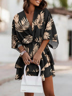 Loose-fit Batwing Sleeves Printed Commuting Mini&Short Dresses