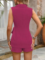 Lapel Vests Shorts Distressed Commuting Set 2-piece Sets