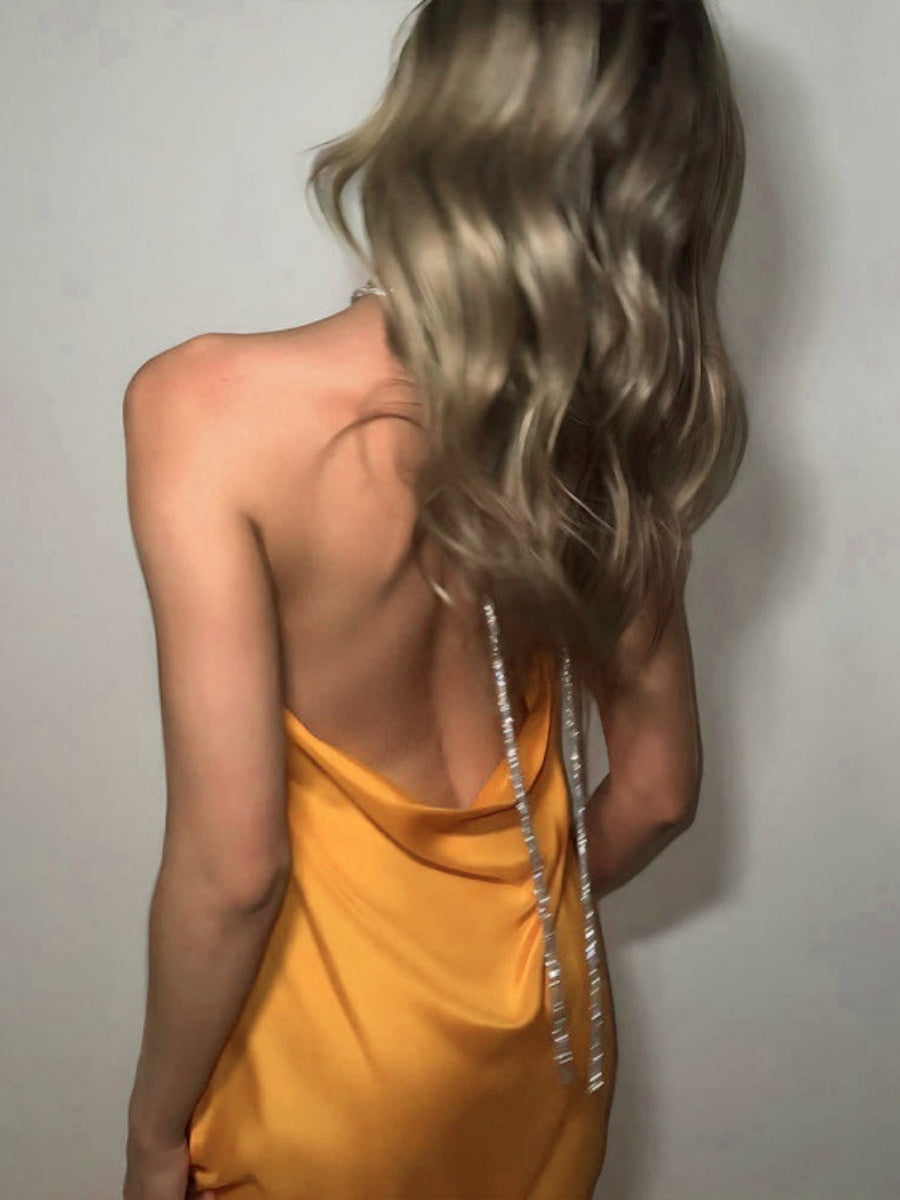 Satin Sexy Diamond Chain Formal Dress Maxi Dresses
