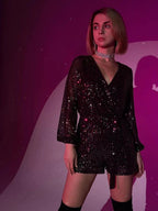 Sequins Long Sleeve V-neck Mini&Short Dresses