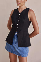Single Breasted Pocketed Solid Vest