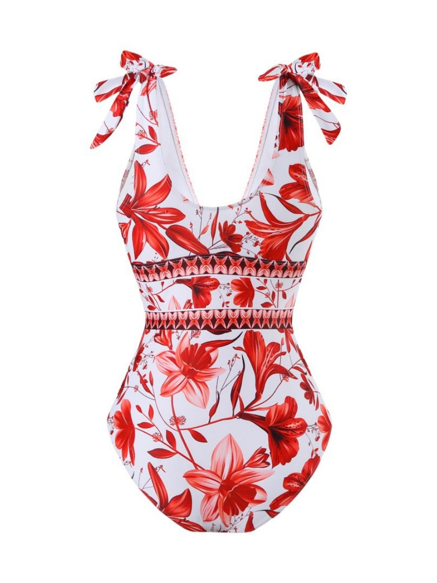 Blue And White Porcelain Print One-piece Slimming And Figure-flattering Long Swimsuit And Sun Protection Dress Two-piece Set