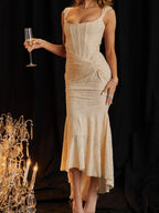 Sleeveless Solid Color Off-shoulder Sleeveless Fishbone Waist Dress