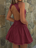 Backless Solid Color Mini&Short Dresses