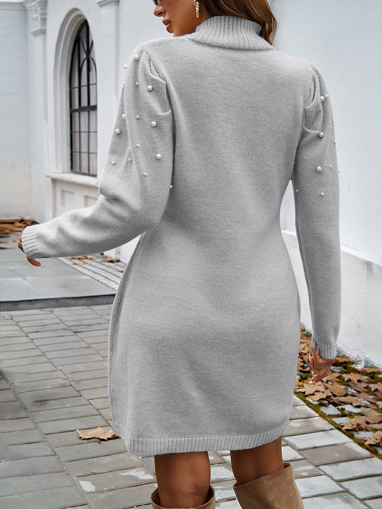 High-neck Bodycon Sweater Short Dress