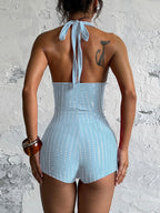Slim-fit Rhinestone Deep V Backless Jumpsuit