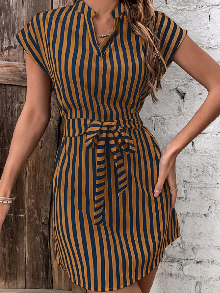 Sleeveless Striped Tie-waist Short Dress