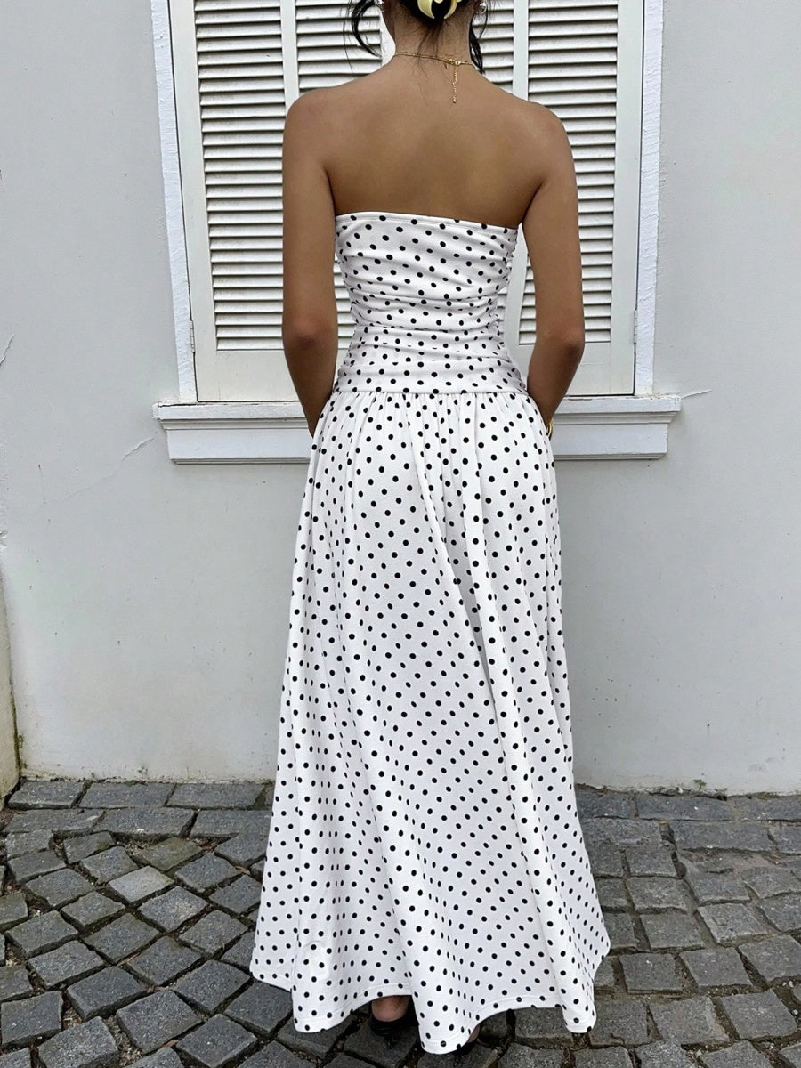 Off-shoulder Polka Dots A Grace Maxi Dresses
