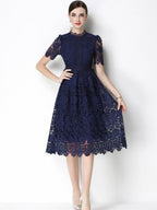 Hollow-out Water-soluble Lace Midi Dress
