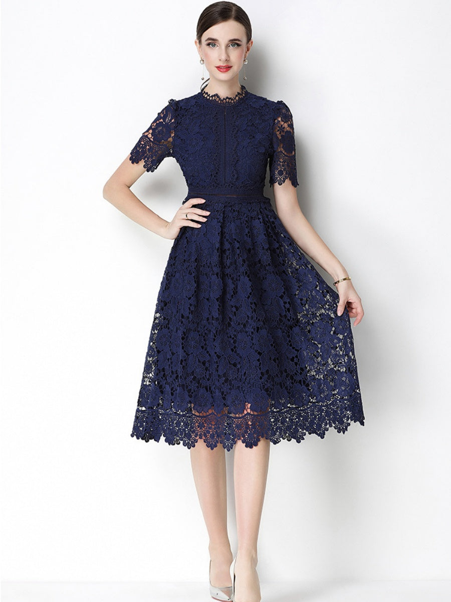 Hollow-out Water-soluble Lace Midi Dress