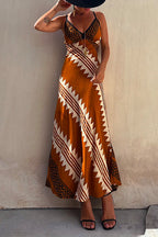 V Neck Color Block Printed Maxi Swing Cami Dress