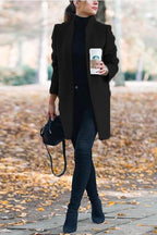 Ellen Stand Collar Open Front Pockets Coat