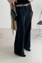 Solid Pendant Thick High Waist Straight Jeans