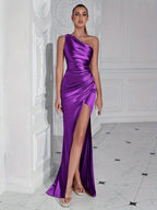 Chelsea Minimalist Satin Cocktail Dress with One Shoulder Boutique Collection