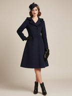 Vintage Hooded A-line Double-breasted Woolen Midi Coat For Women 2026