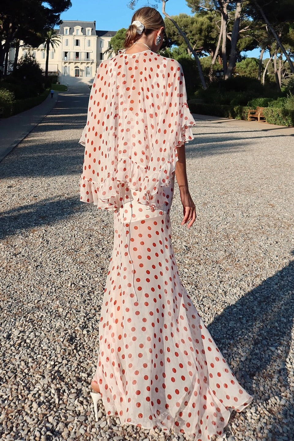 White Polka Dot V-Neck Sheer Maxi Dress