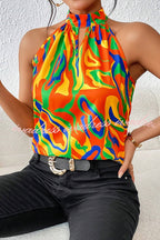Unique Print Sleeveless Round Neck Loose Top